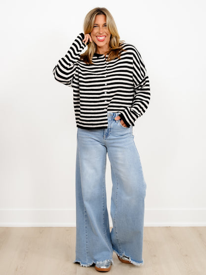 Door Buster! Zenana Striped Collared Button Down Sweater