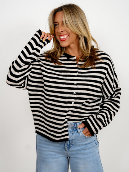 Door Buster! Zenana Striped Collared Button Down Sweater