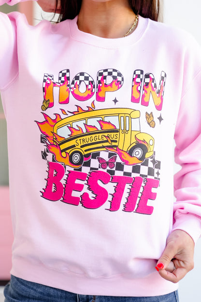 Plus/Reg Long Sleeve "Hop In Bestie" Graphic Sweatshirt
