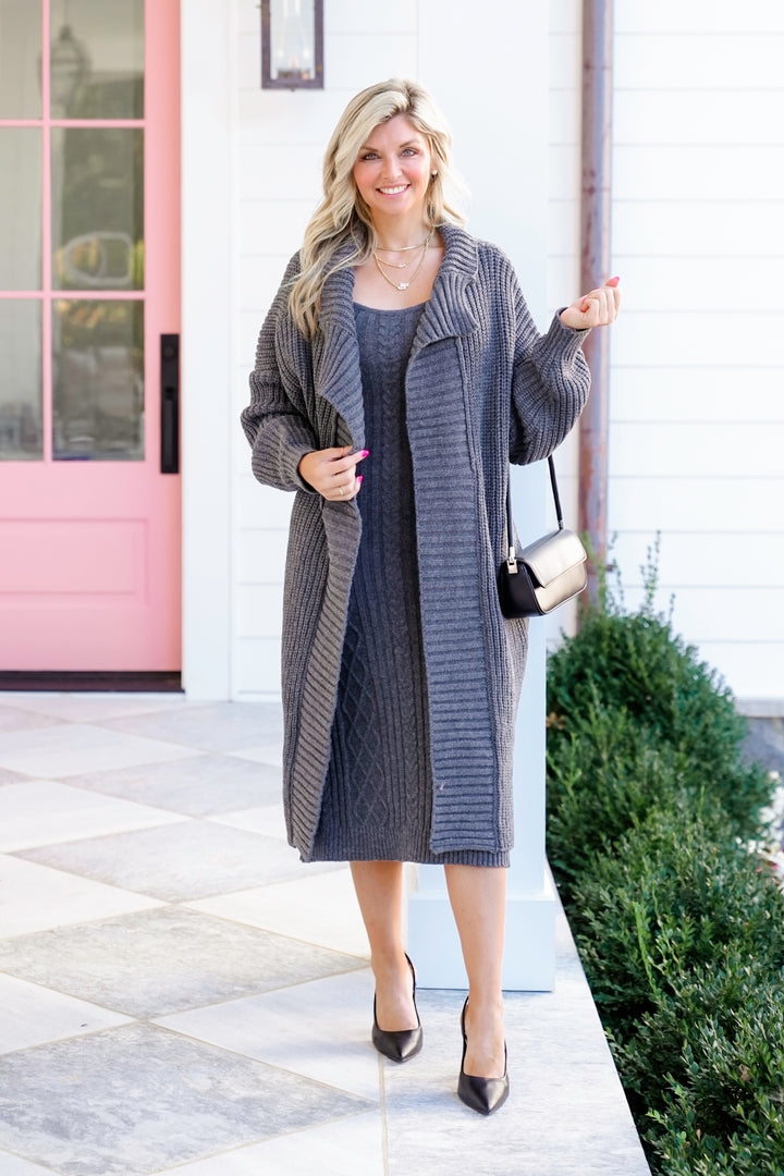 Plus/Reg Ribbed Knit Long Cardigan and Dress Set