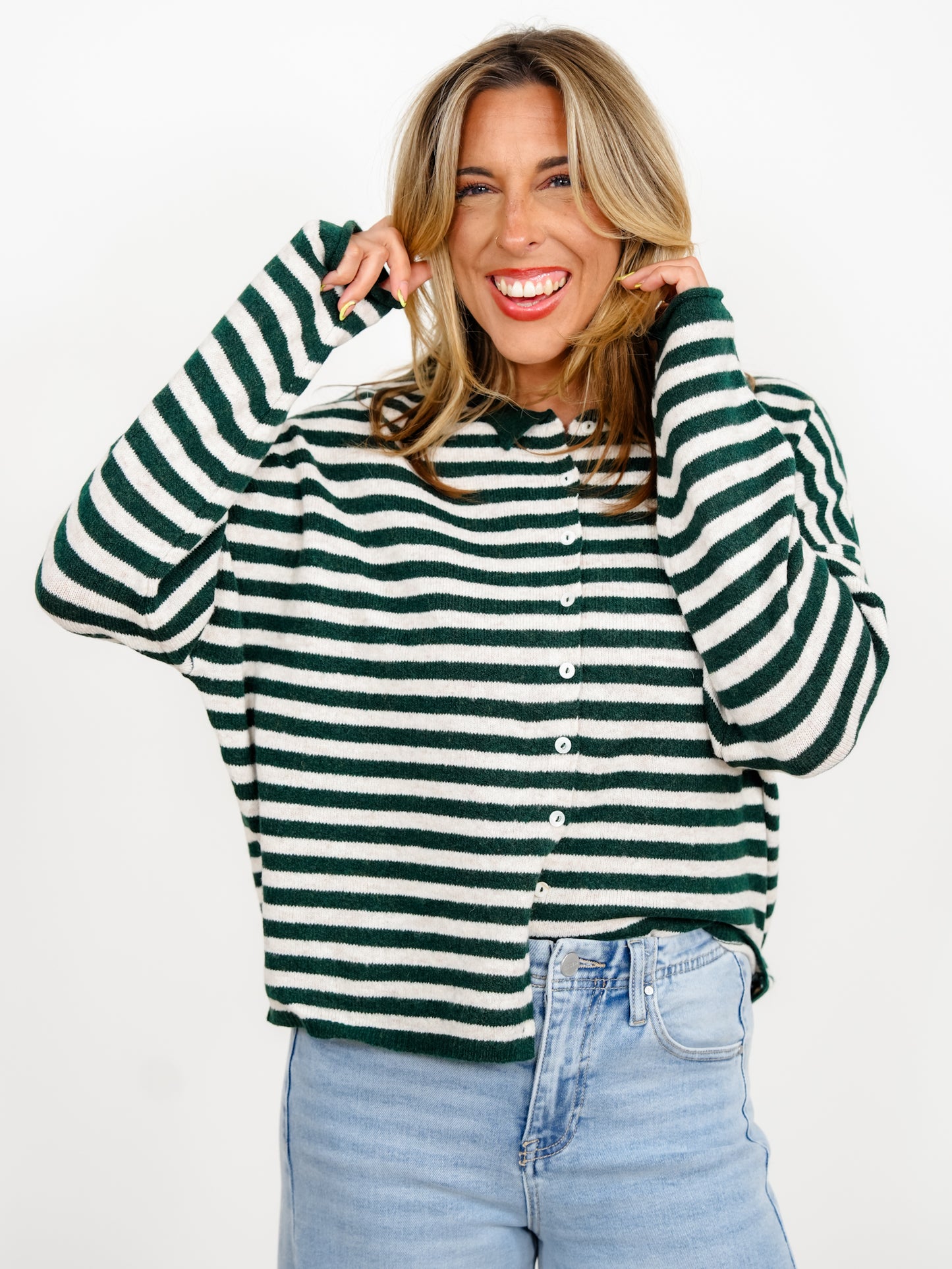 Door Buster! Zenana Striped Collared Button Down Sweater