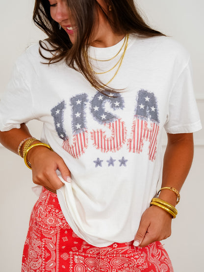 Plus/Reg Short Sleeve "USA Frayed Flag" Graphic Tee