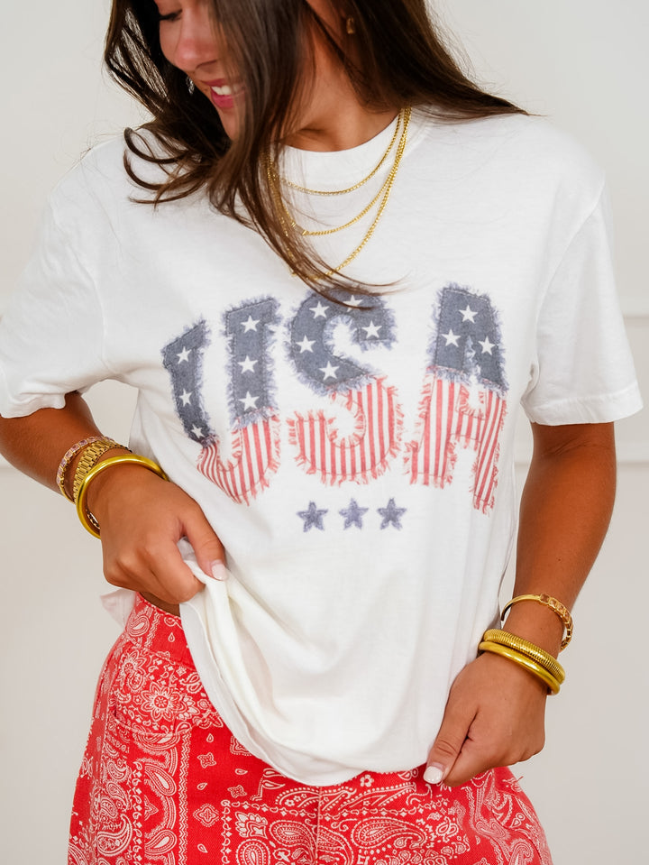 Plus/Reg Short Sleeve "USA Frayed Flag" Graphic Tee