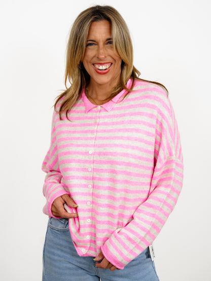 Door Buster! Zenana Striped Collared Button Down Sweater