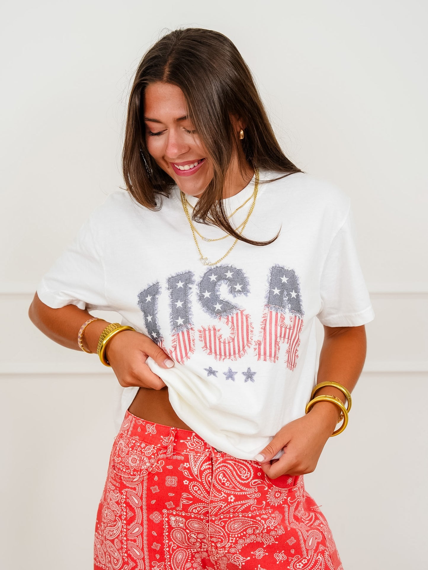 Plus/Reg Short Sleeve "USA Frayed Flag" Graphic Tee