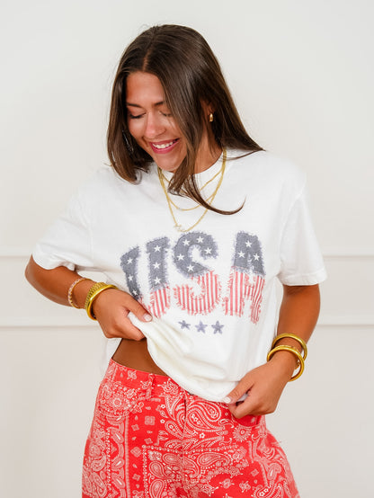 Plus/Reg Short Sleeve "USA Frayed Flag" Graphic Tee