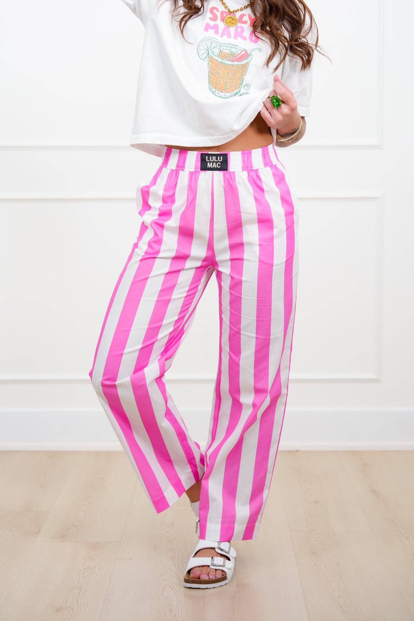 Lulu Mac Stripe Elastic Waist Pants with Side Pockets