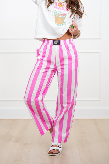 Lulu Mac Stripe Elastic Waist Pants with Side Pockets