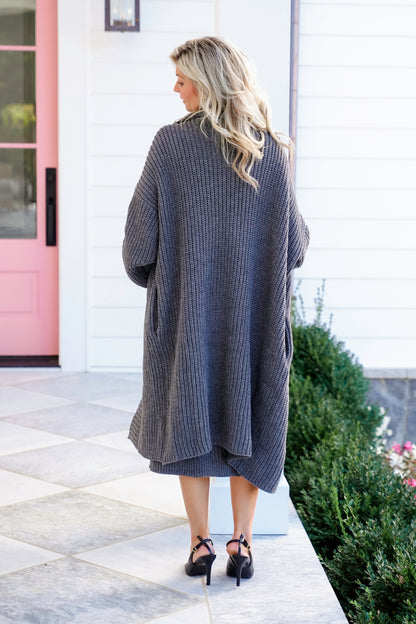 Plus/Reg Ribbed Knit Long Cardigan and Dress Set