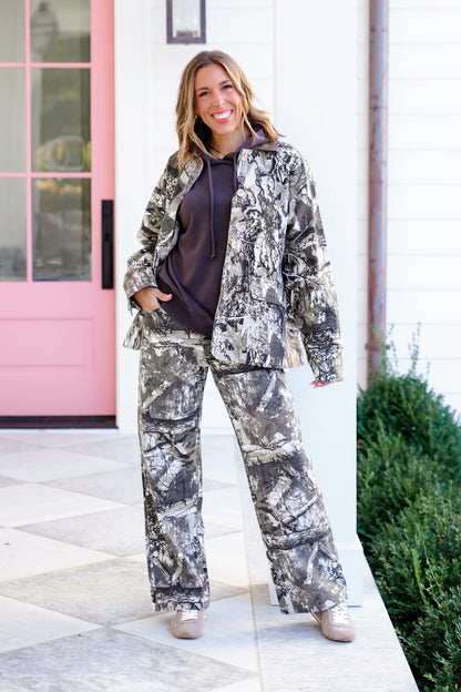 Camo Print Long Sleeve Button Down Jacket