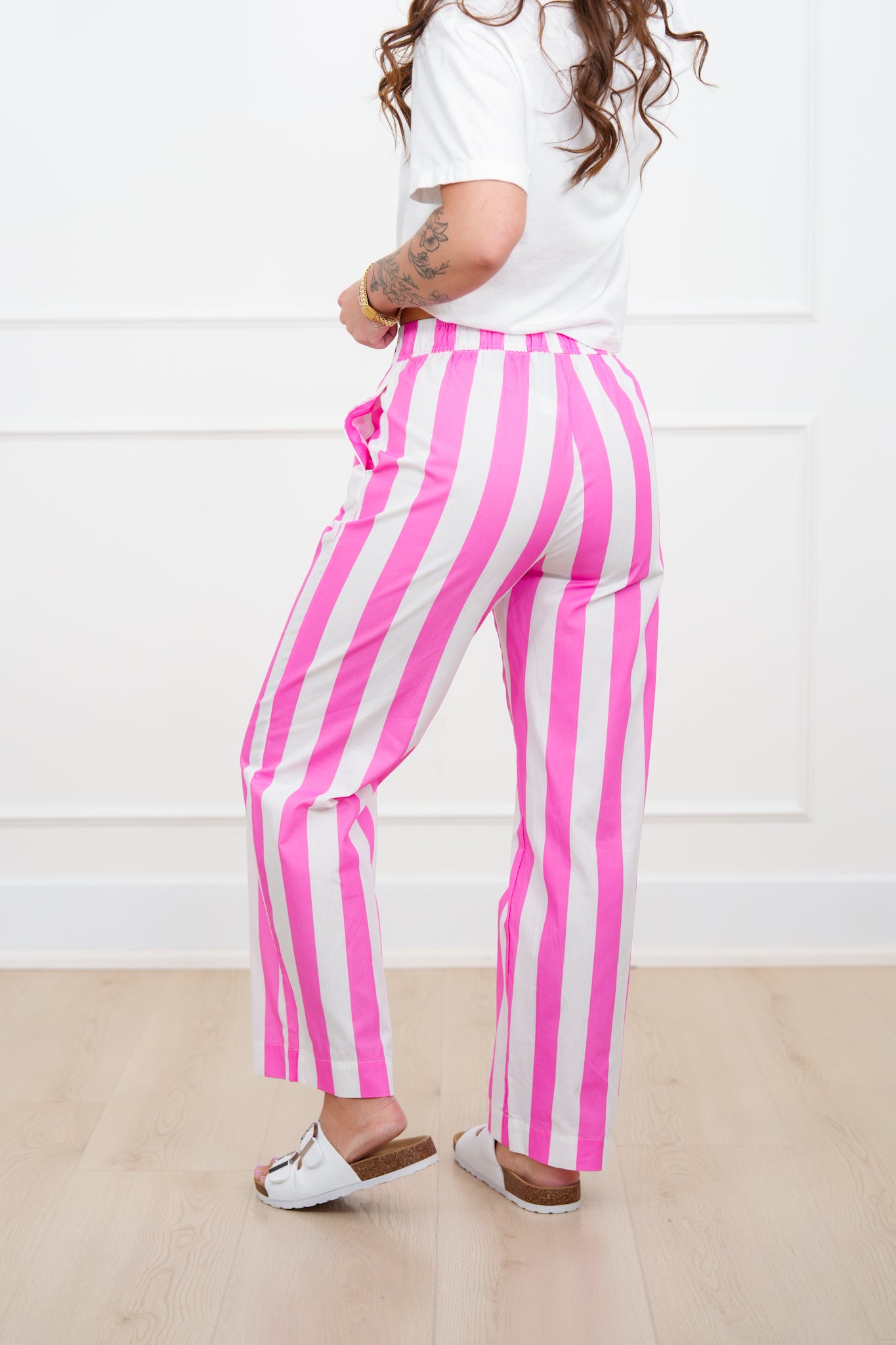 Lulu Mac Stripe Elastic Waist Pants with Side Pockets