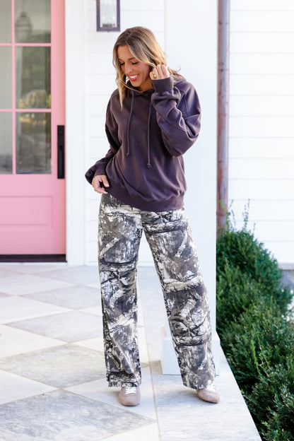 Camo Print Wide Leg Pants
