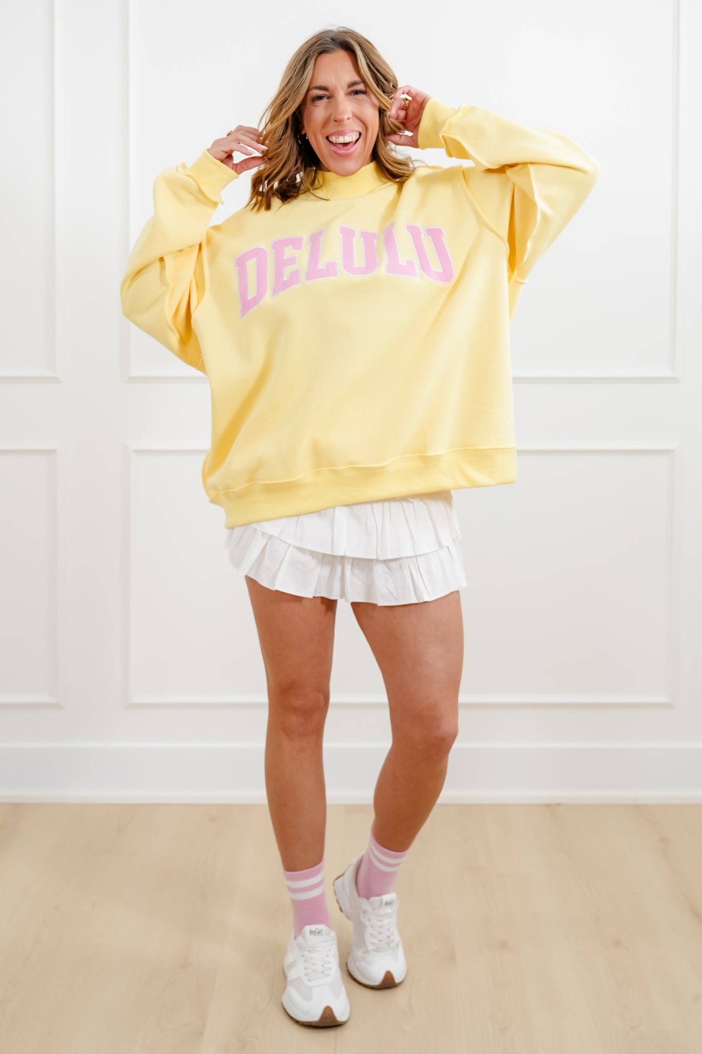 Long Sleeve Embroidered "DELULU" Pullover Sweatshirt