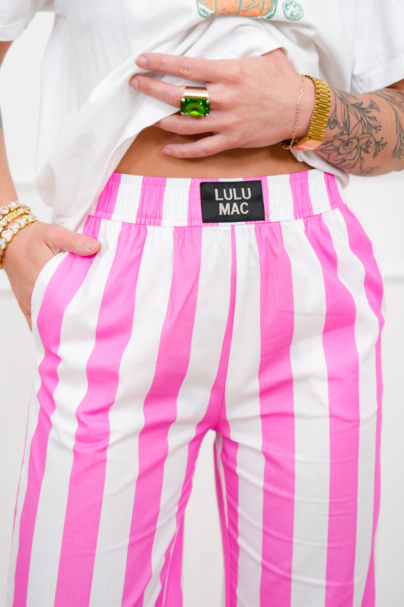 Lulu Mac Stripe Elastic Waist Pants with Side Pockets