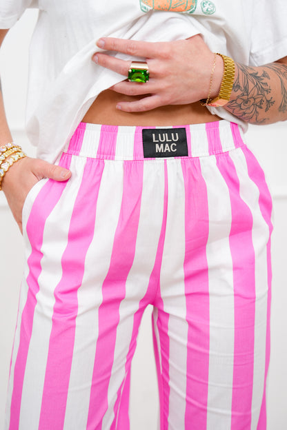 Lulu Mac Stripe Elastic Waist Pants with Side Pockets