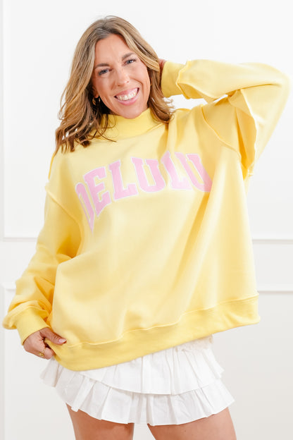 Long Sleeve Embroidered "DELULU" Pullover Sweatshirt