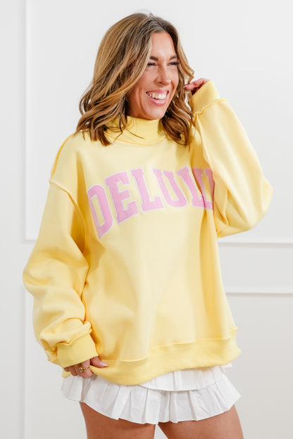 Long Sleeve Embroidered "DELULU" Pullover Sweatshirt