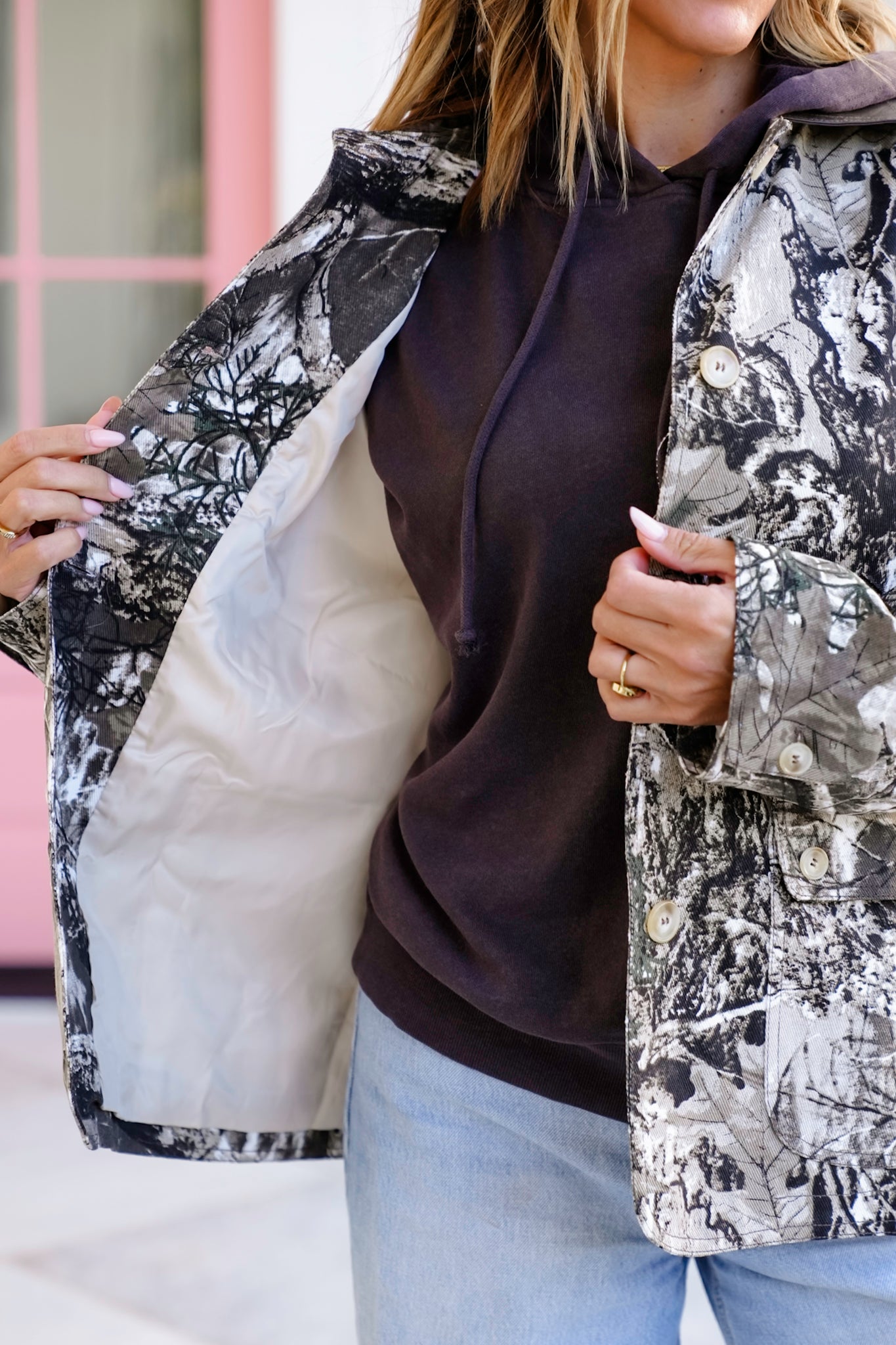 Camo Print Long Sleeve Button Down Jacket