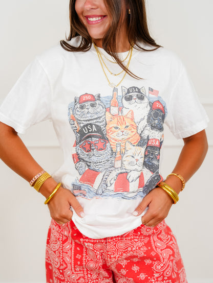 Plus/Reg Short Sleeve American Cats Graphic Tee