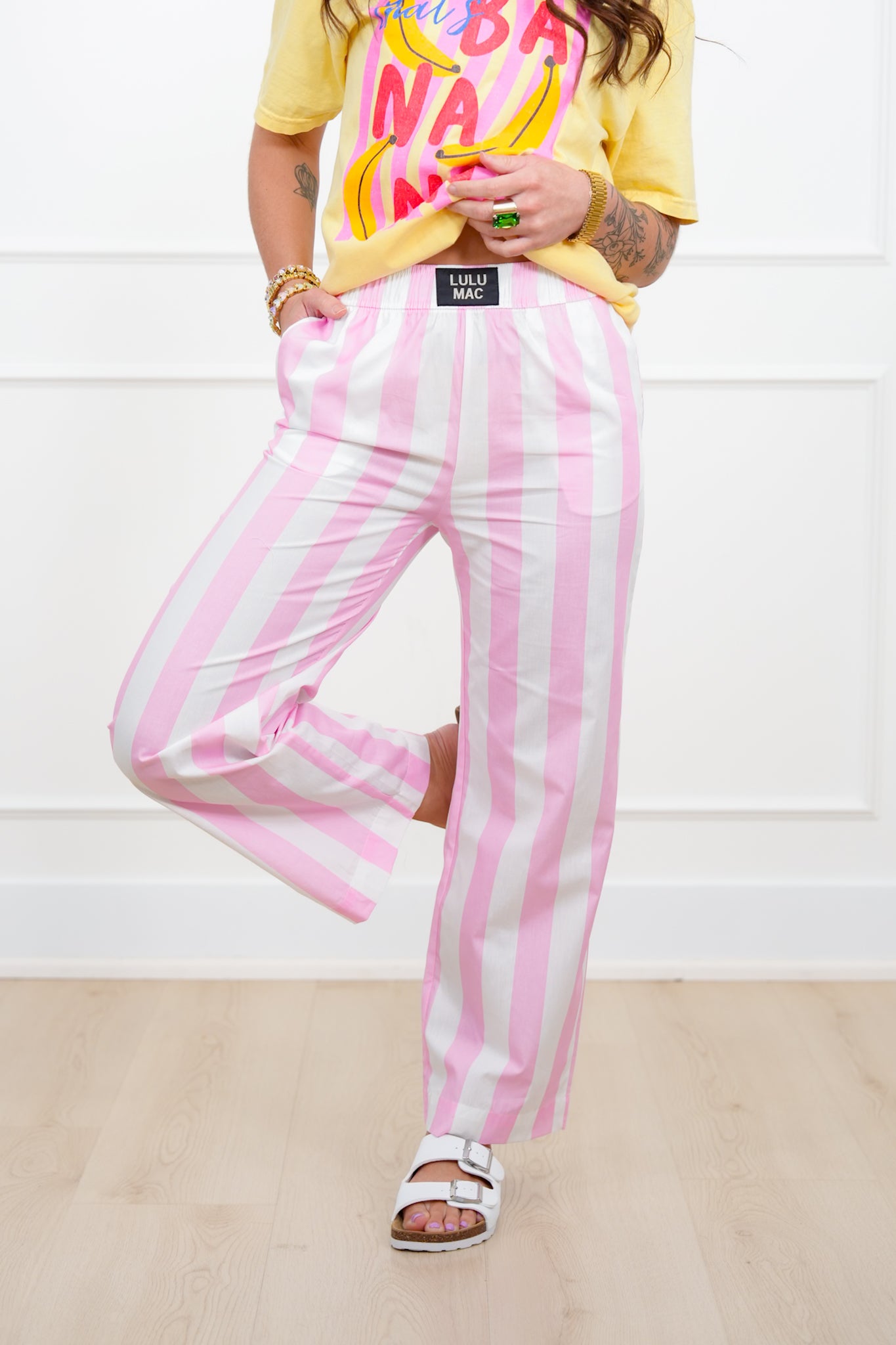 Lulu Mac Stripe Elastic Waist Pants with Side Pockets
