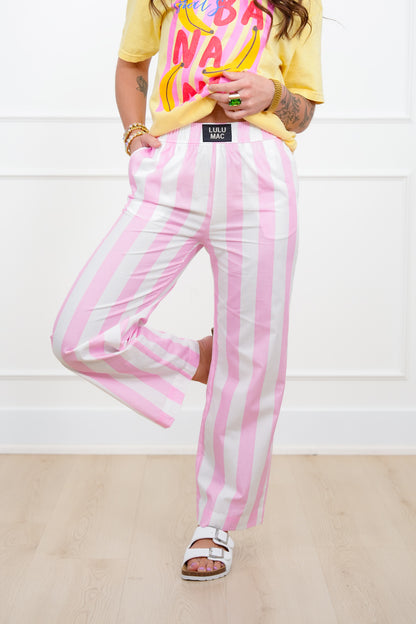 Lulu Mac Stripe Elastic Waist Pants with Side Pockets