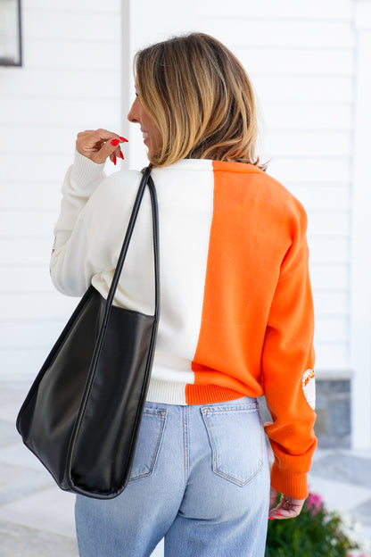 Sequin Football Color Block Long Sleeve Cardigan