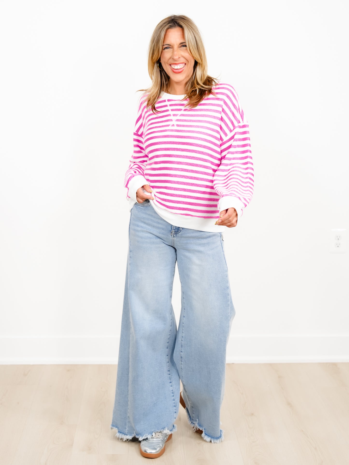 Door Buster! Plus/Reg Zenana Striped Rib Banded Pullover