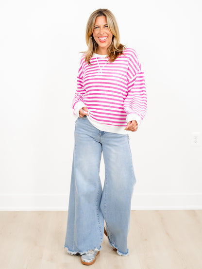 Door Buster! Plus/Reg Zenana Striped Rib Banded Pullover