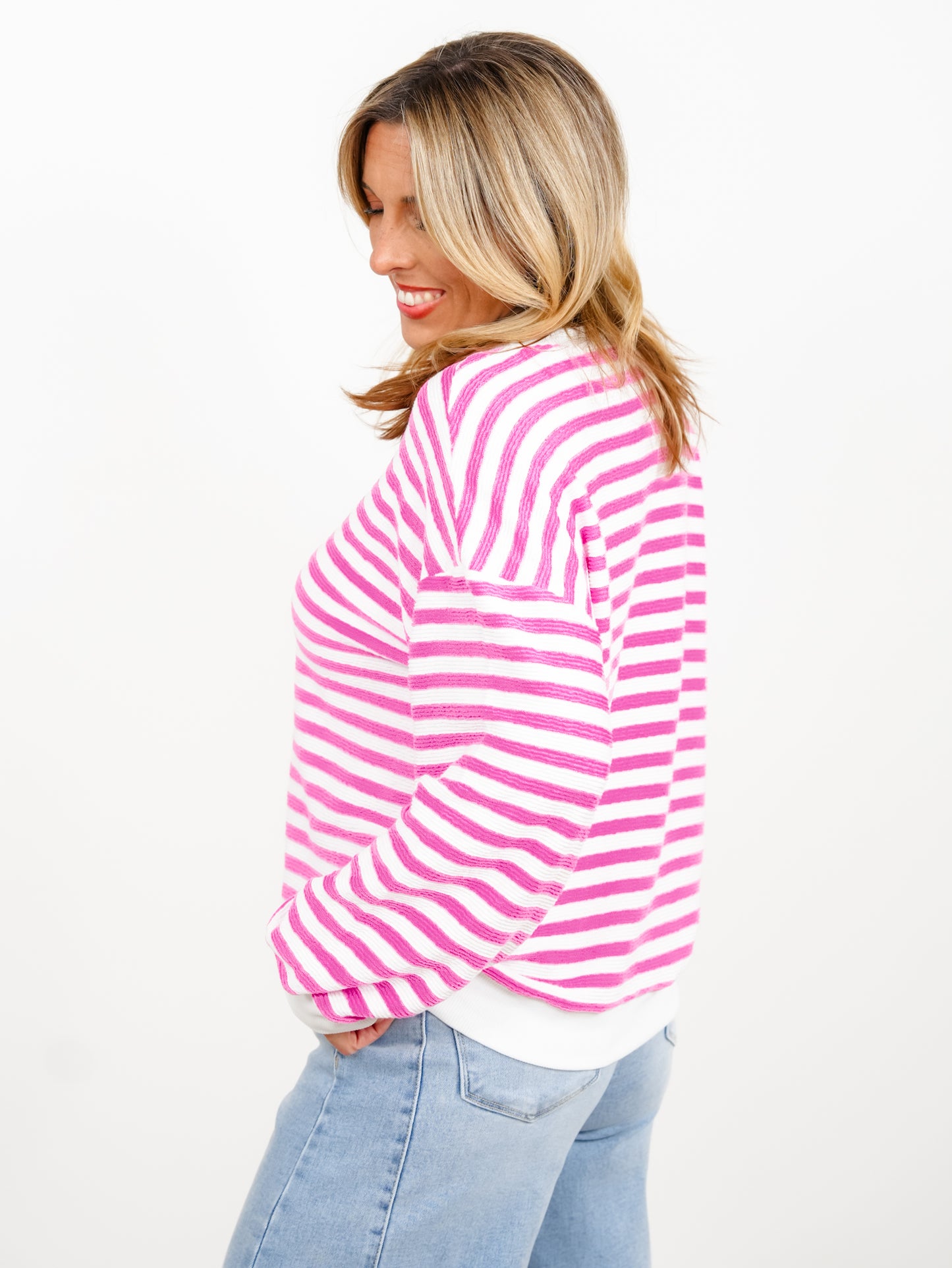 Door Buster! Plus/Reg Zenana Striped Rib Banded Pullover
