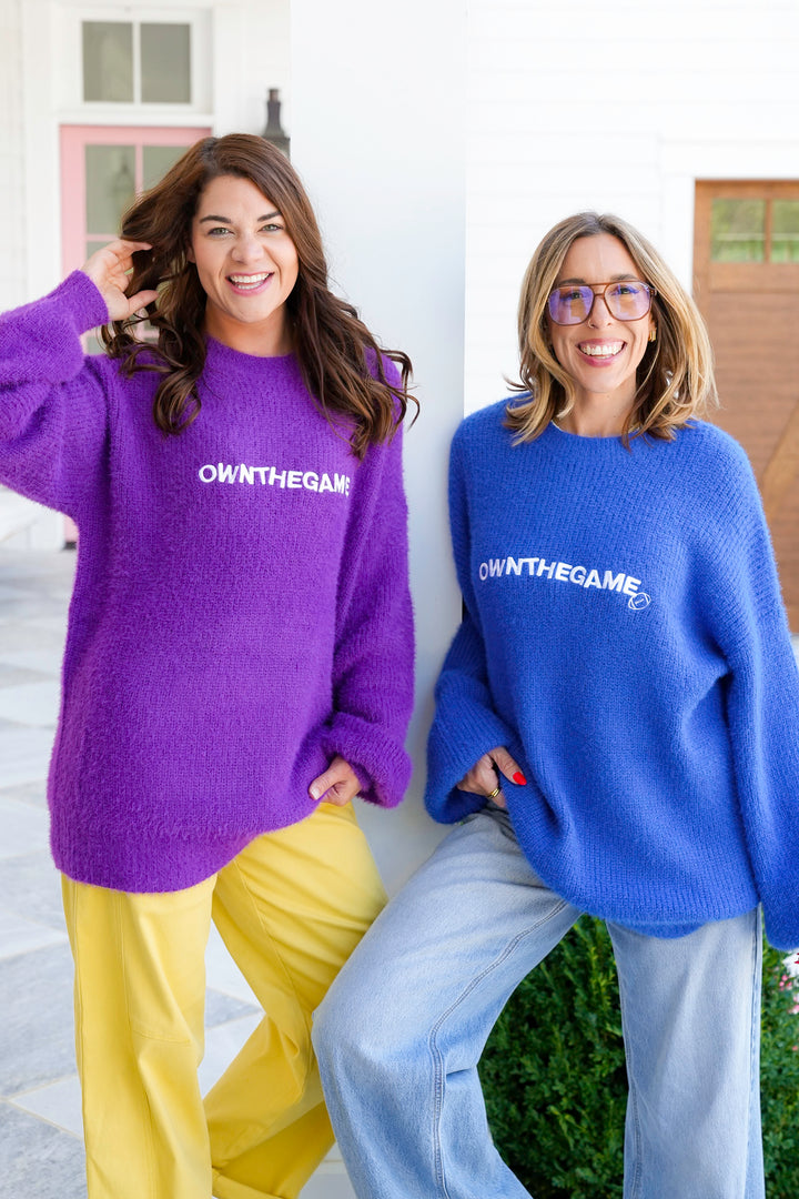 Fuzzy Long Sleeve "Own The Game" Pullover Sweater