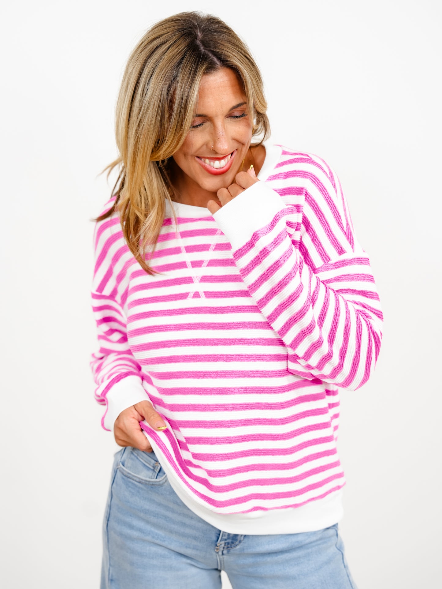 Door Buster! Plus/Reg Zenana Striped Rib Banded Pullover