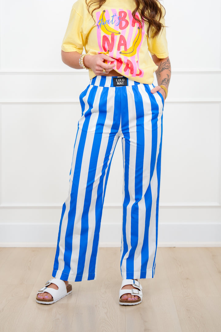 Lulu Mac Stripe Elastic Waist Pants with Side Pockets