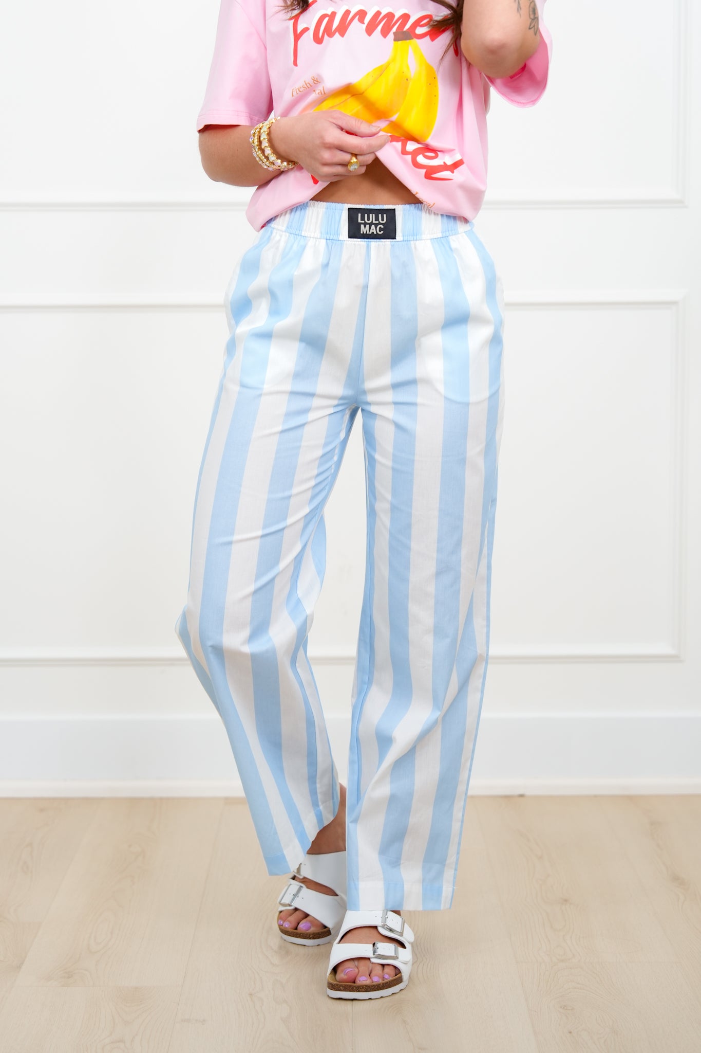 Lulu Mac Stripe Elastic Waist Pants with Side Pockets