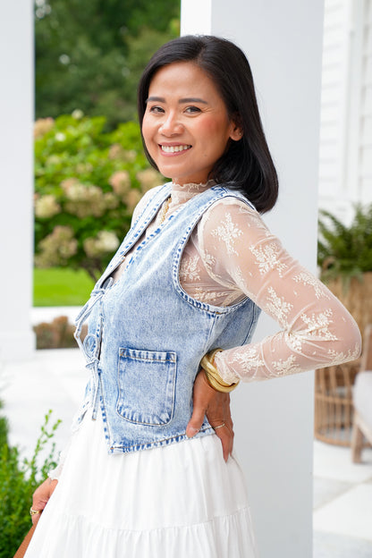 Acid Wash Tie Front Vest