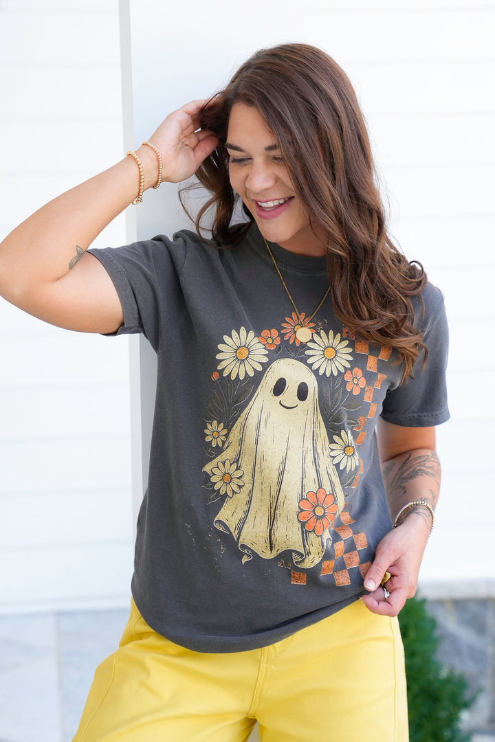 Plus/Reg Short Sleeve Retro Floral Ghost Graphic Tee