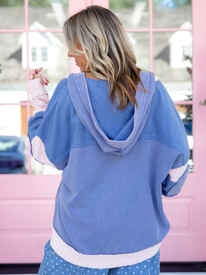 Color Block Long Sleeve Button Down Hooded Cardigan