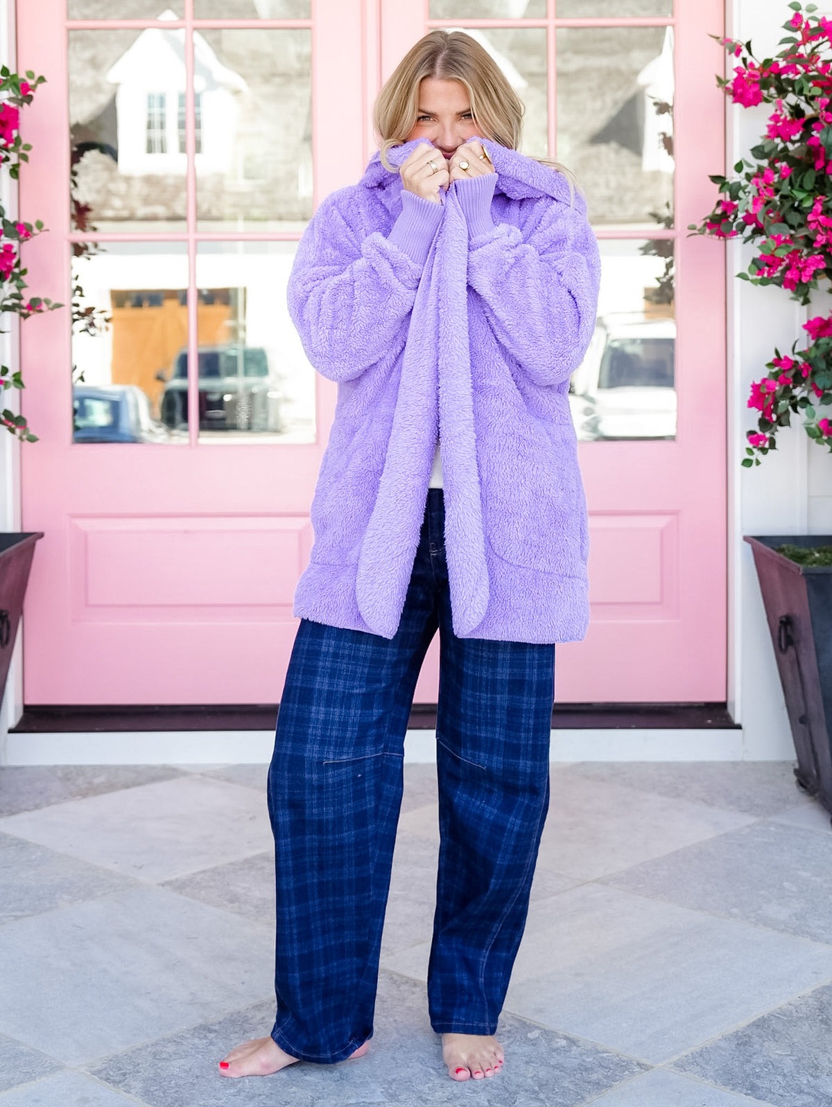 Plush Fleece Long Sleeve Open Front Hooded Jacket