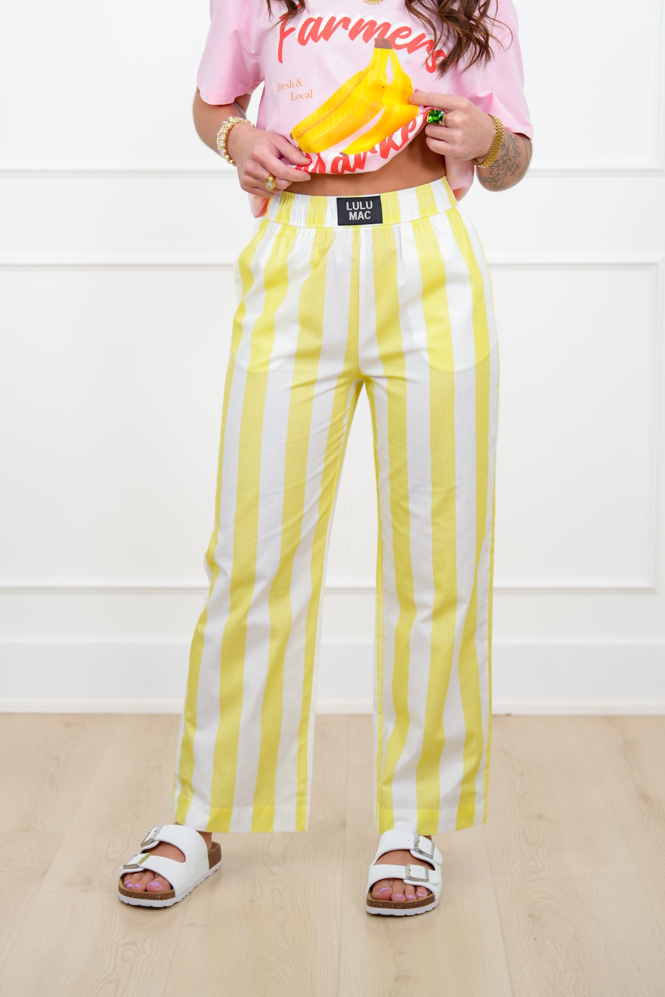 Lulu Mac Stripe Elastic Waist Pants with Side Pockets
