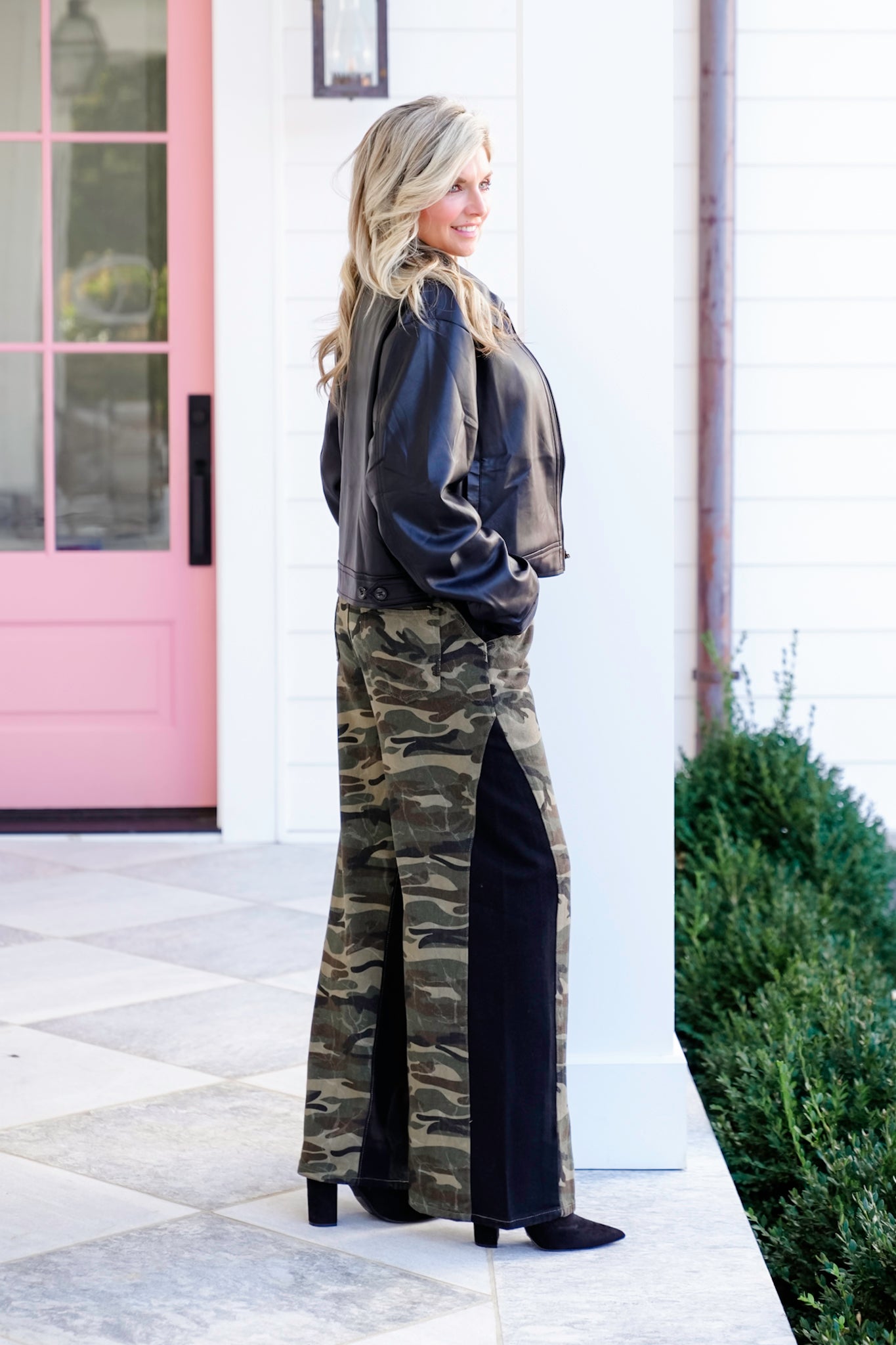 Camouflage Wide Leg Pants with Contrast Panels