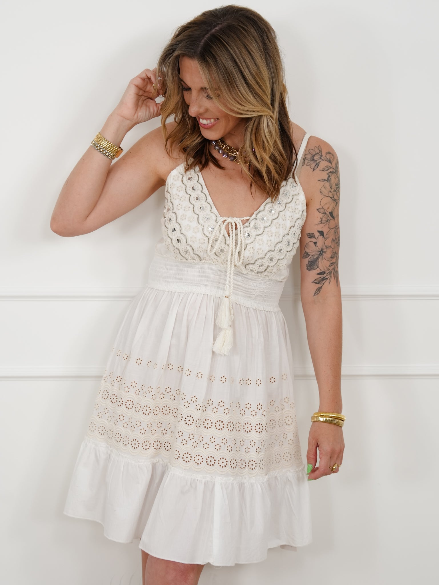 embroidered eyelet dress Green Embroidered Eyelet Maxi Dress - All Dresses main image 0