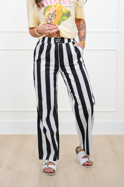 Lulu Mac Stripe Elastic Waist Pants with Side Pockets