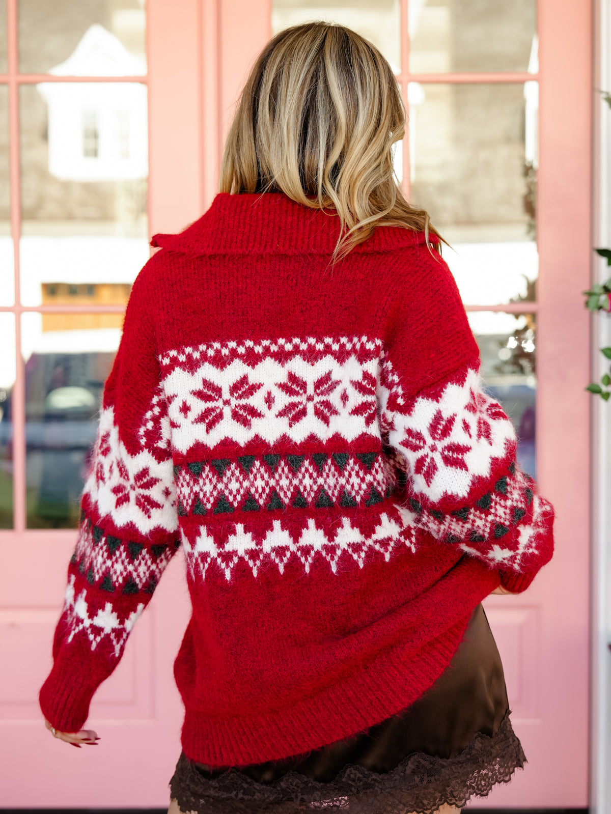 POL Fair Isle Pattern Long Sleeve Quarter Zip Sweater