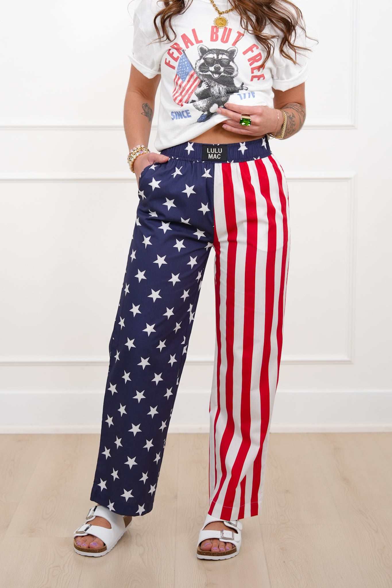 Lulu Mac Stars and Stripes Elastic Waist Pants with Side Pockets