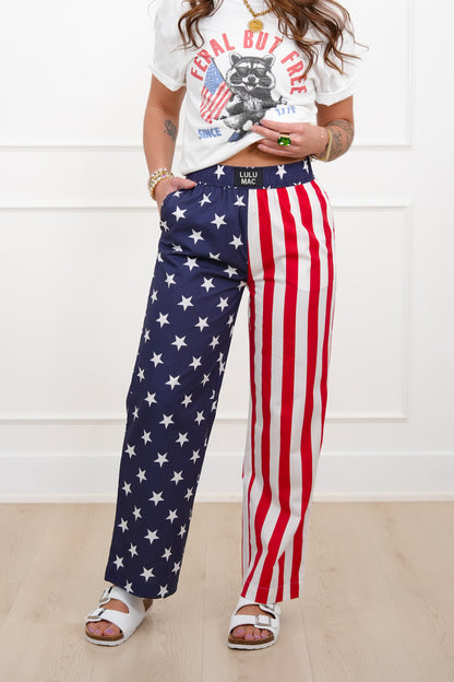 Lulu Mac Stars and Stripes Elastic Waist Pants with Side Pockets