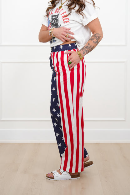 Lulu Mac Stars and Stripes Elastic Waist Pants with Side Pockets