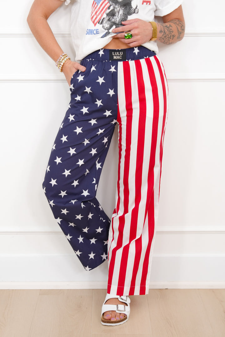 Lulu Mac Stars and Stripes Elastic Waist Pants with Side Pockets