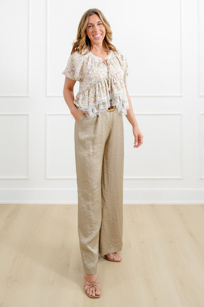 POL Floral Pattern Short Sleeve Top with Tiered Ruffle Hem