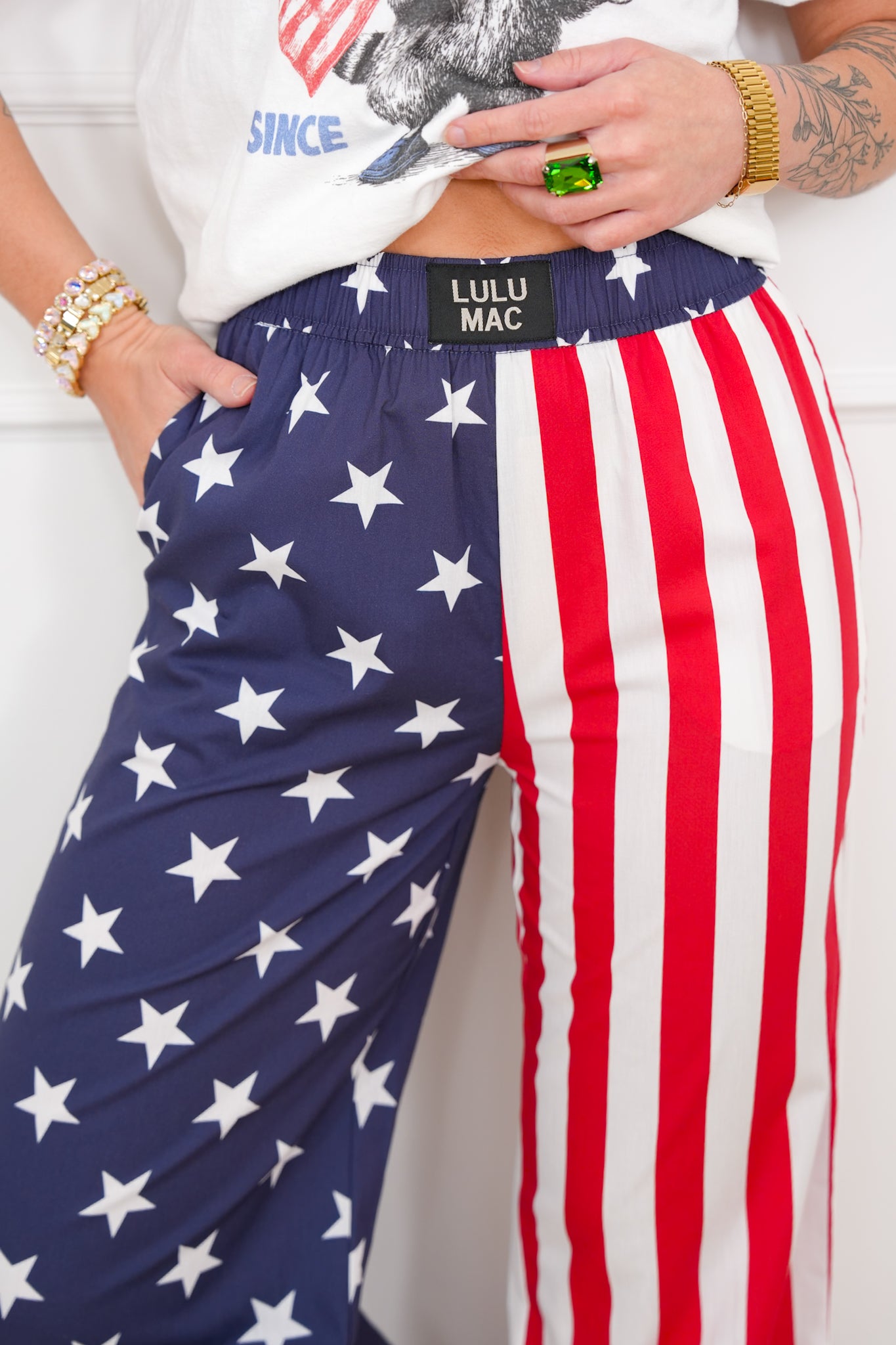 Lulu Mac Stars and Stripes Elastic Waist Pants with Side Pockets