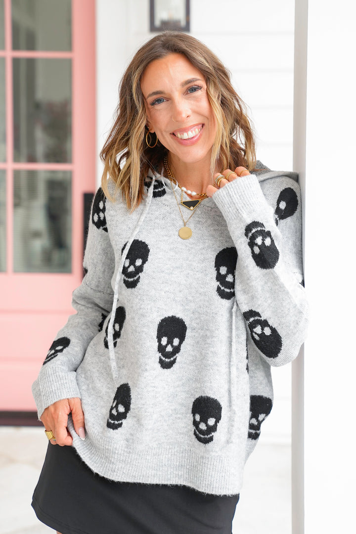 Skull Print Long Sleeve Pullover Sweater Hoodie