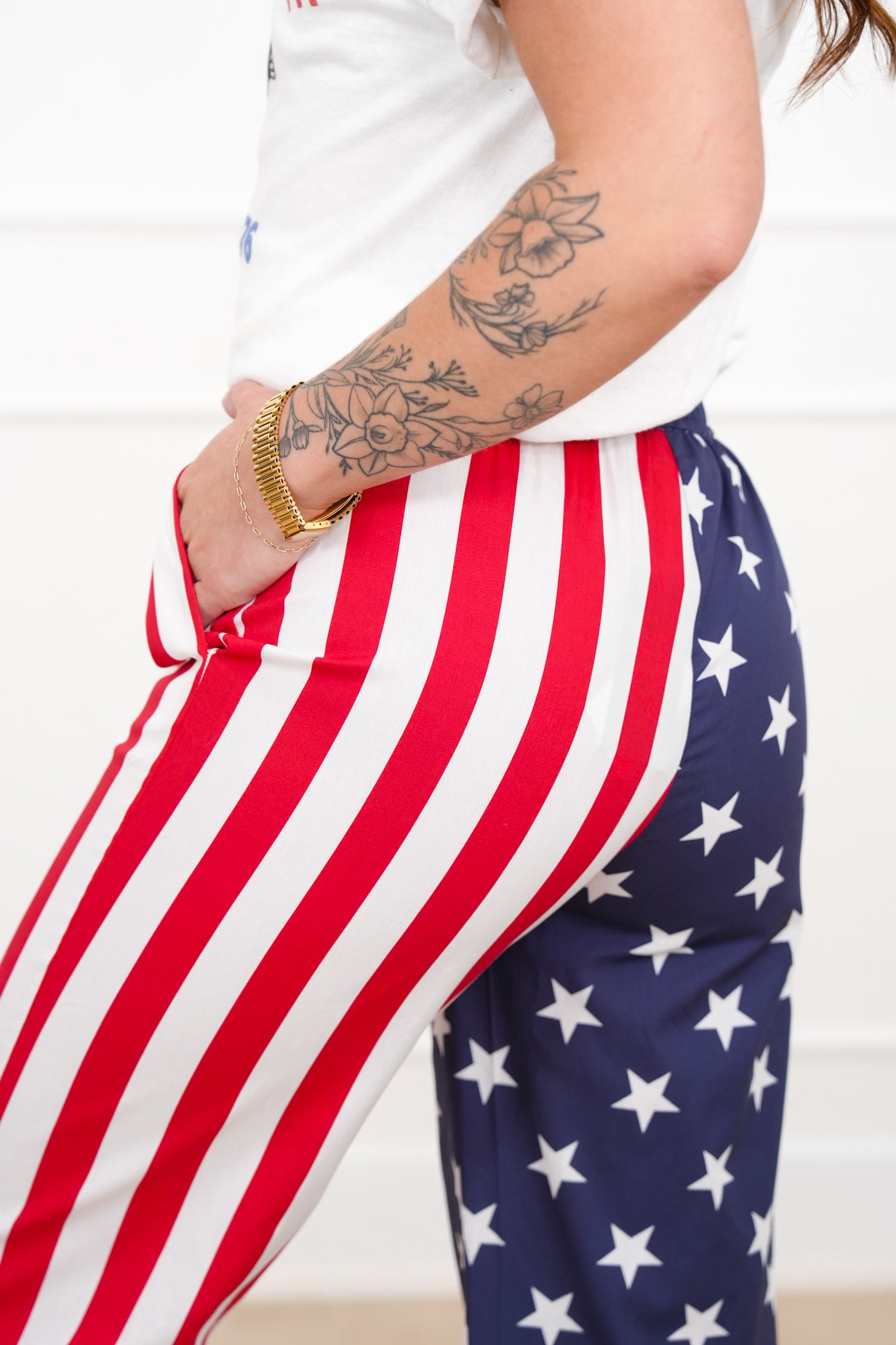 Lulu Mac Stars and Stripes Elastic Waist Pants with Side Pockets